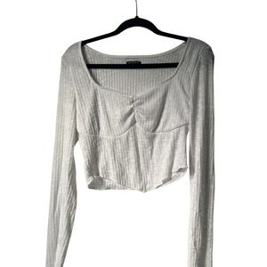 Wild Fable Cream Ribbed Long Sleeve Crop Top